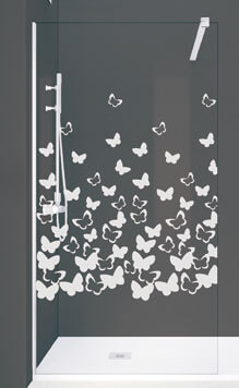 Azulejera Cerámica Cordobesa S.L. decoración en mamparas para ducha arenado mariposas